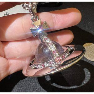 Vivienne Westwood Nana Big Orb Necklace Pendant With Clear Pink Silver